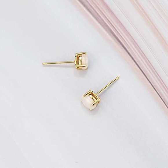 Opal Solitaire Gemstone Earrings - Picture 3 of 3